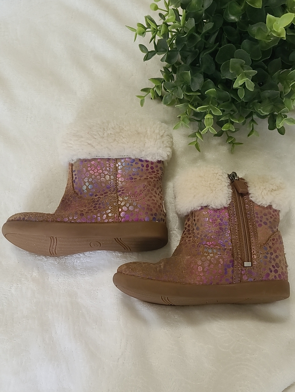 UGG Toddler Jorie II Sports Boots Pink Rose Sparkle Chestnut Suede Sheepskin Sz9